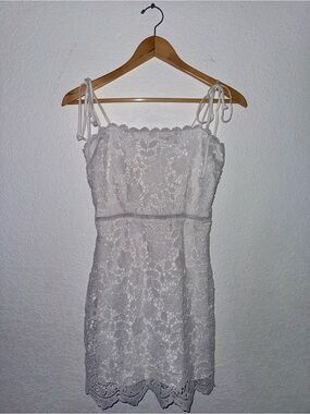 Abercrombie & Fitch White Lace Tie-Shoulder Mini Dress